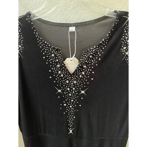 Velvet Cold-Shoulder Evening Dress with Sparkle Design (Black) Size L - Picture 2 of 5